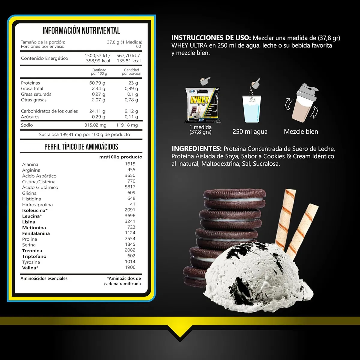 Proteina Bhp Ultra Whey Ultra 2.27 Kg 5 Lbs Bolsa Sabor Cookies