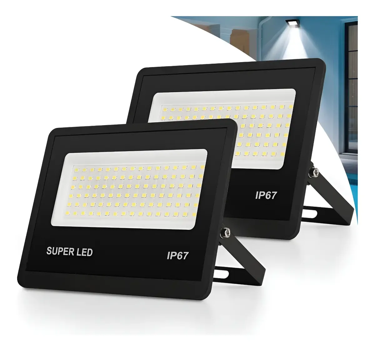 Kit 2 Refletor Led 300w Holofote Bivolt Ip67 Externas 6500k