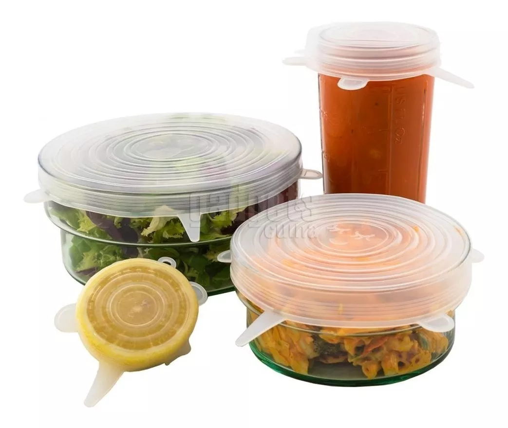 Set de 6 piezas Tapas de silicona ajustables Cocina Reutilizables  ecológicas Varios tamaños (6,3cm hasta 19,5cm) Tapas Silicona para Alimentos