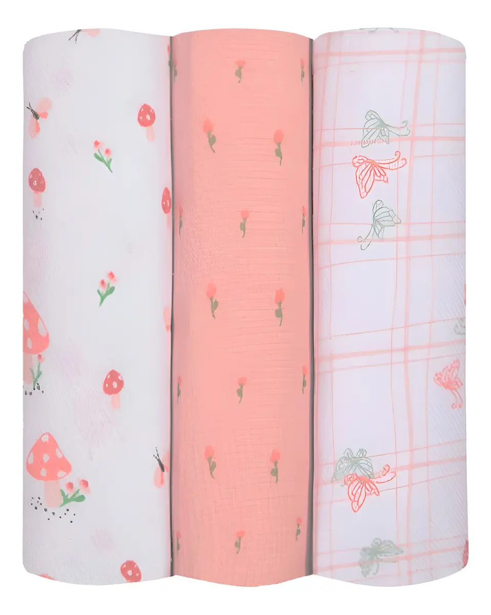 Cueiro Flanelado Papi 100% Algodão Kit 3 Unidades Cor Estampado Encanto Cogumelo