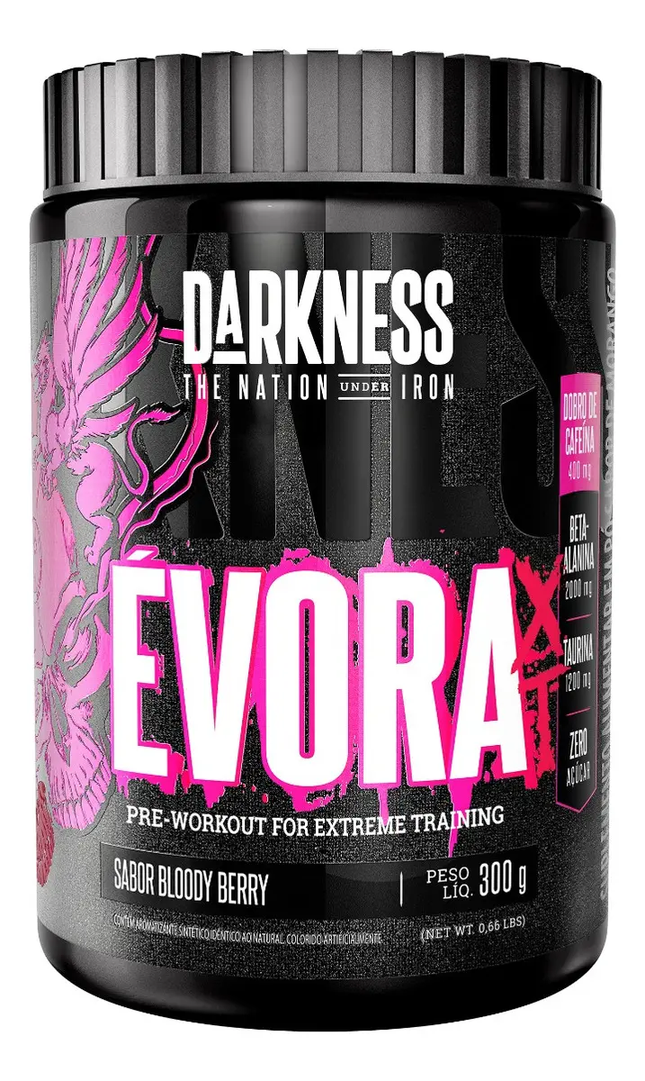 Suplemento em pó Darkness Pré Treino Évora sabor Bloody Berry x 300g