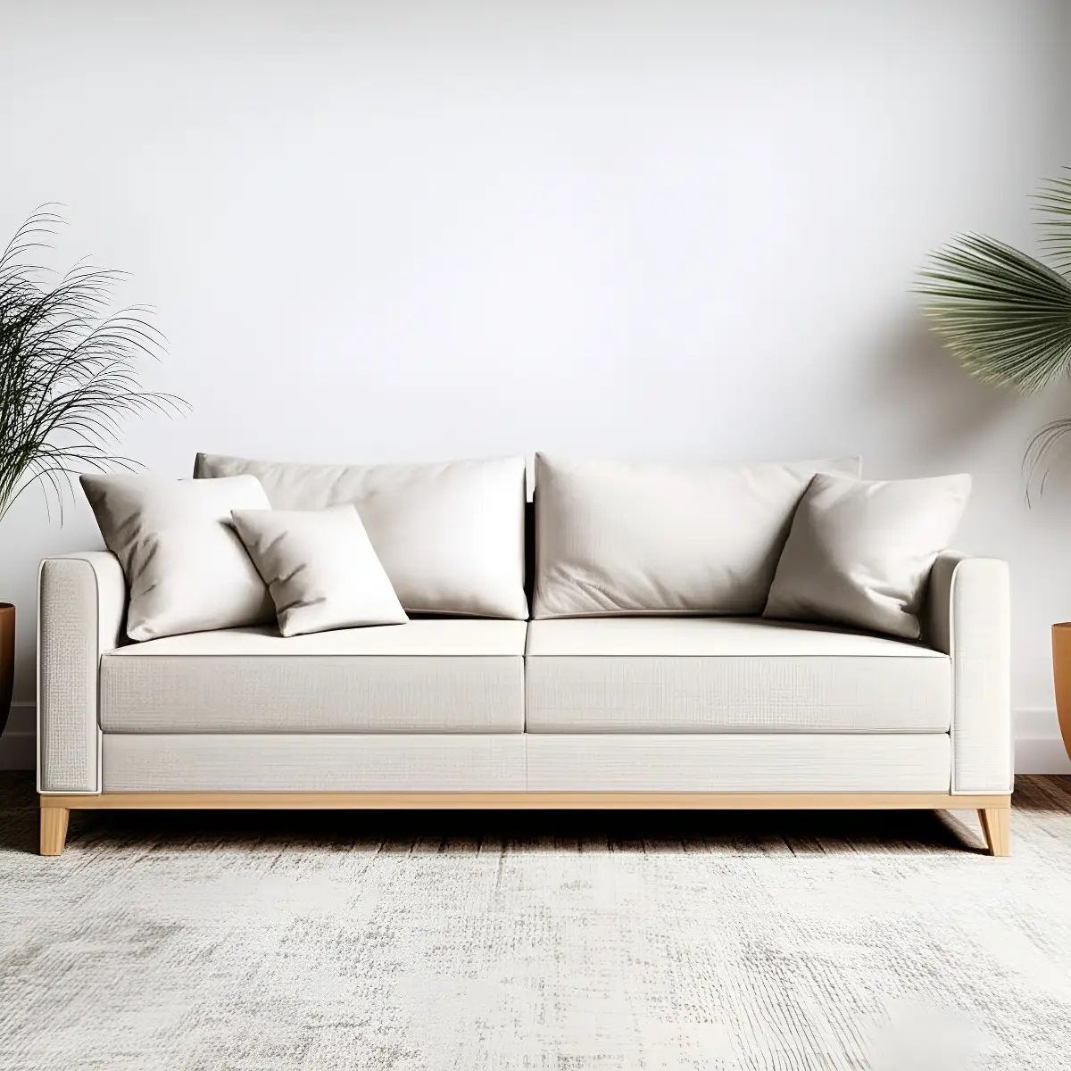 Sofá Living Beny 1,80mt 3lug Linho Com Base E Pés De Madeira Cor Cru