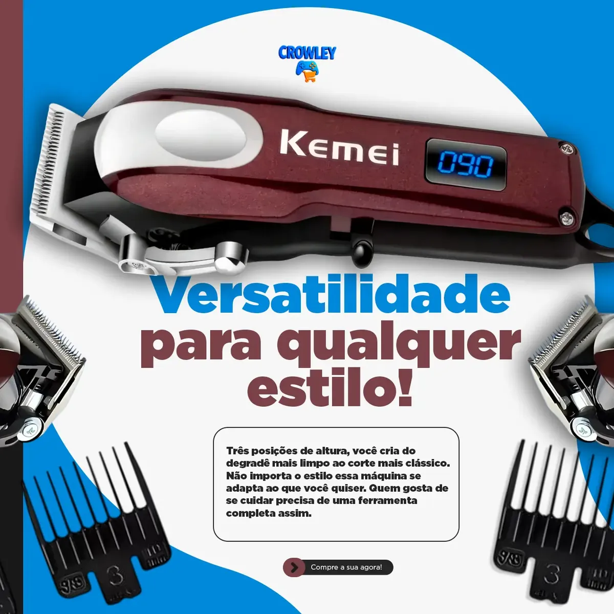 Maquina de Cortar Cabelo Profissional Kemei KM-2606 Bivolt Bordô — foto 5