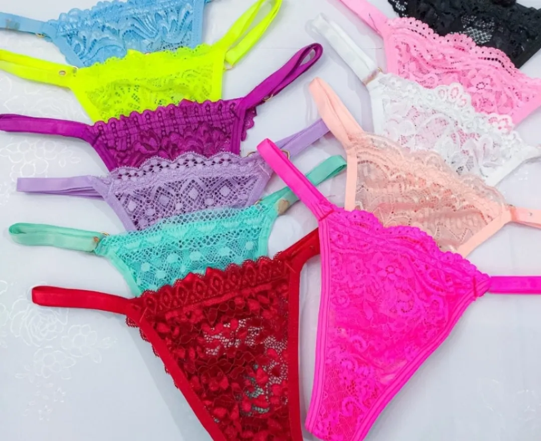 Kit 10 Calcinha Feminina De Renda Fio Dental Duplo Sexy