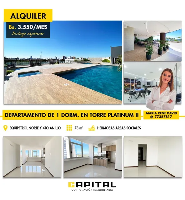 Departamento 1 Dormitorio En Alquiler En Torre Platinum Ii, Equipetrol Norte 