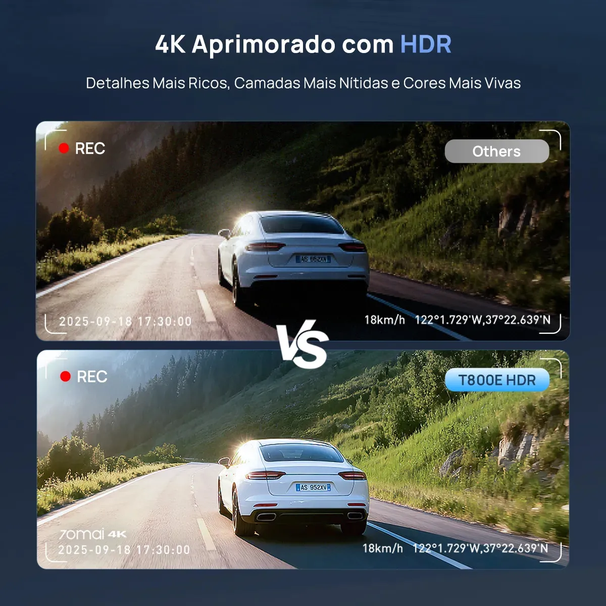 3 Camera Automotiva Veicular Carro 70mai T800E-1 4K+1080P+1080P Com GPS WiFi 6 APP Camera de Seguranca Veicular HDR Visão Noturna Uber/Taxi Vigilância 24H Camera Carro Supercapacitor Com ANATEL - foto 6