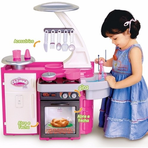 Cozinha Infantil Classic Fogão Forno Geladeira Pia Sai Água