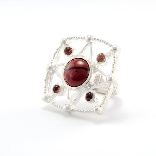 Anillos Fuerte Plata 925 Hecho A Mano Con Jaspe Rojo-granate