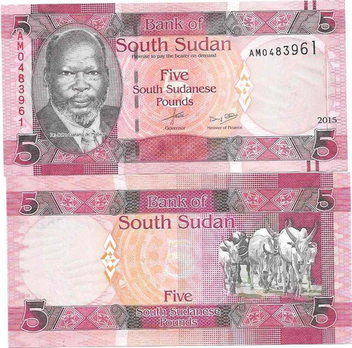 Billete Sudan Del Sur 5 Libras Año 2015 Sin Circular
