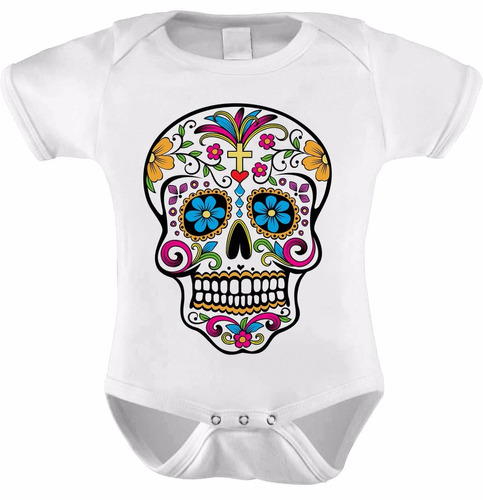 Body Baby Branca Caveira Mexicana Mexican Skull Modelo 333