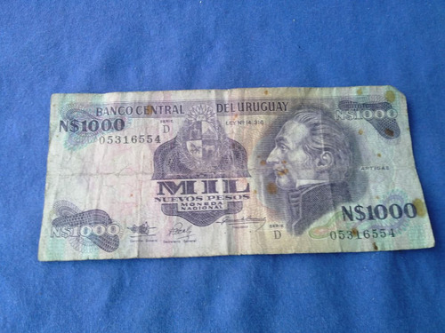 Billete De Uruguay Rotondaro 24 D De 1992 Serie D