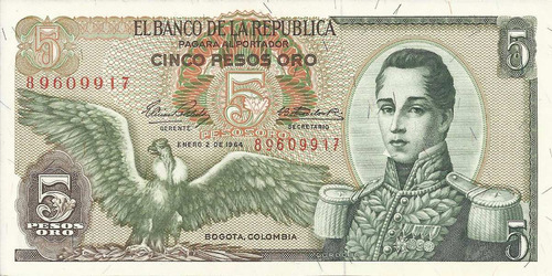 Colombia 5 Pesos Oro 2 Enero De 1964