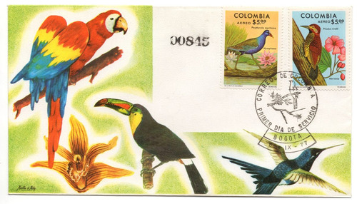 Tucán Papagayo Sobre Primer Día 1977 Fauna Colombiana Aves