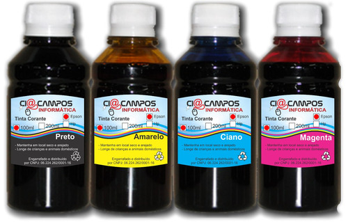 Tinta Compatível Epson - Kit 400 - 4 Cores - 100ml Cada Cor