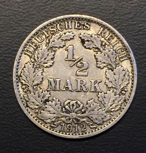 Ale301 Moneda Alemania Imperio 1/2 Mark 1912 A Vf Plata Ayff