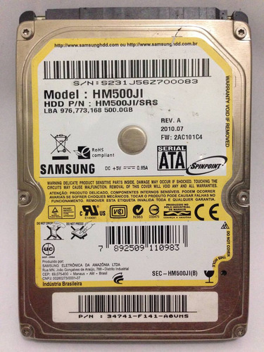 Hd Interno 500gb Sata Samsung P/ Notebook Ou Playstation