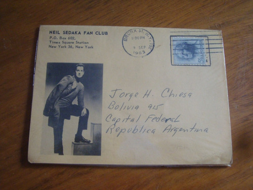 Neil Sedaka Fan Club - Antigua Tarjeta Postal