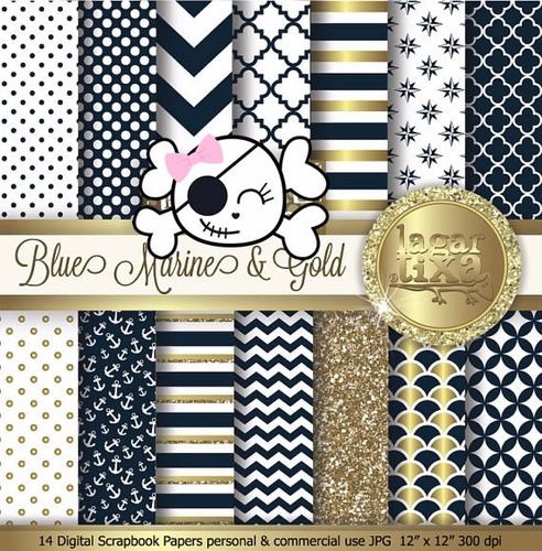 Kit Imprimible Pack Fondos Nauticos Y Oro Clipart