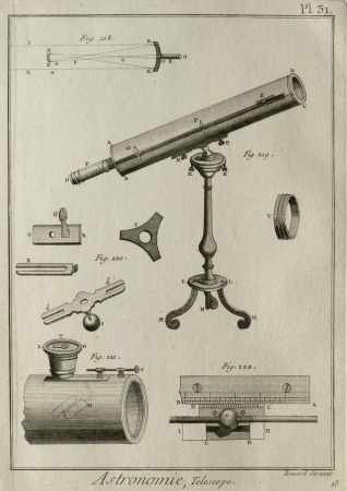 Antiguo Telescopio - Astronomía - Lámina 45x30 Cm.