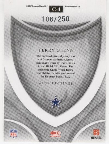 2007 Rookies & Stars Crusade Green Jersey Terry Glenn /250 (Usado)