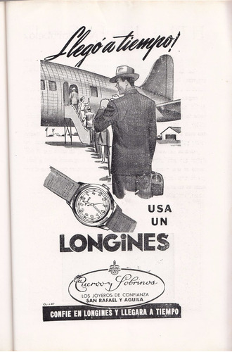1950 Cuba Hoja Con Publicidad Reloj Longines Hombre Vintage