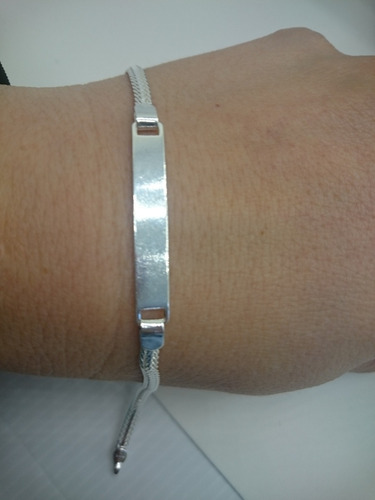 Imagem 2 de 7 de Pulseira Chapa Adulto Malha Italiana Prata 925 + Gravação