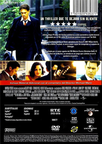 Enemigos Publicos Public Enemies (2009) Dir: Michael Mann (Usado)