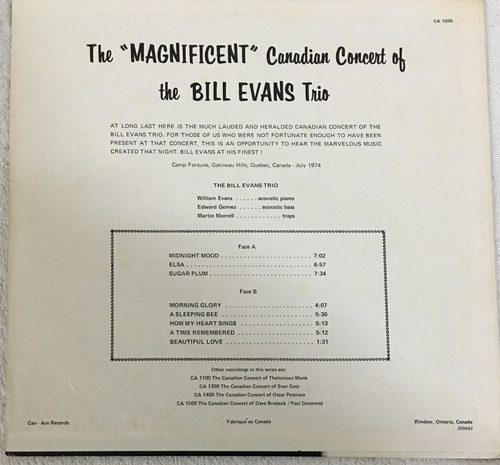 Bill Evans -the Canadian Concert Of Bill Evans Imp.canada Lp (Usado)