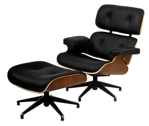 Poltrona Charles Eames Com Pufe Preta