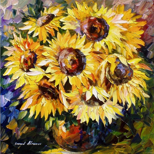 Gravura Para Quadro L. Afremov 65x65cm Obra Pétalas Amarelas