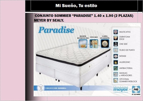 Conjunto Sommier Paradise 1.40 X 1.90  Entrega Inmediata!!