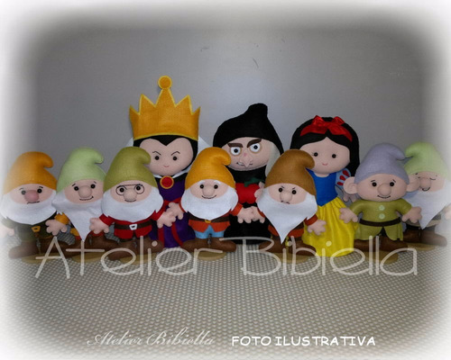 Branca De Neve 25cm E Os 7 Anões - Kit 10 Personagens Feltro