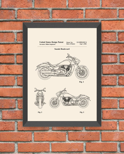 Cuadro Decorativo Vintage 31x38 Cm. Patente Moto Suzuki