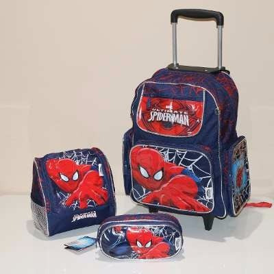 Kit Homem Aranha Mochila Carrinho Grande + Lancheira Termica