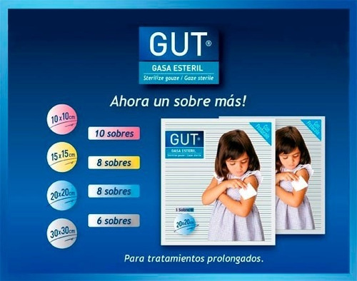 Gasa Esterilizada Gut 20x20 - 8 Sobres De 4 Trozos C/u