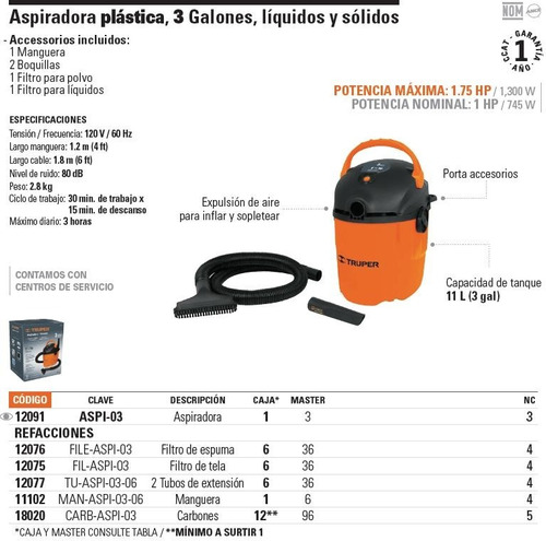 Imagen 2 de 4 de Filtro Tela Aspiradora Aspi-03 Truper 12075