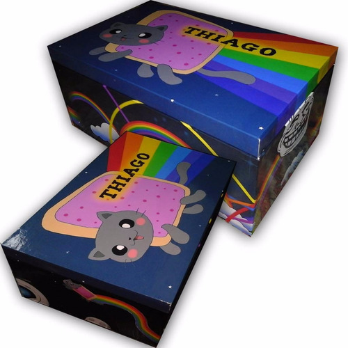Imagen 3 de 6 de Nyan Cat Cofre De Madera Personalizado (26x16x20)