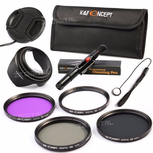 Kit 4 Filtros 55mm Uv Cpl Fld Nd4 + Parasol + Lapiz Limpieza