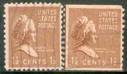 Estados Unidos 2 Sellos Martha Washington, Variedad Año 1938