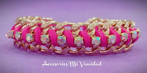 Pulsera Dorada Tejida Con Strass