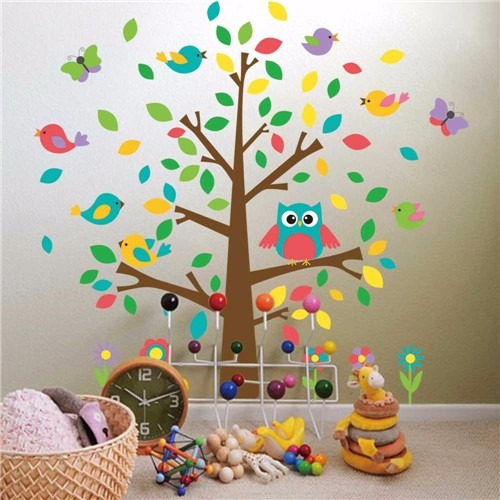 Vinil Decorativo Paredes - Árbol Infantil Animales Flores 3