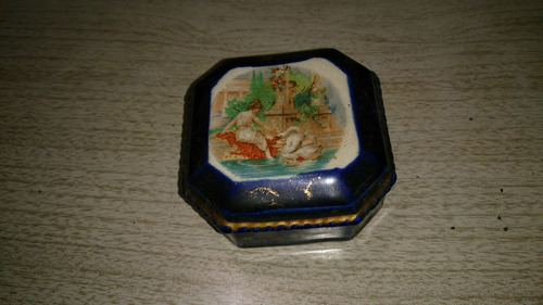 Antiguo Alhajero Sellado Cedar, Azul Cobalto Y Guardas Oro