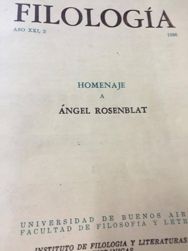 Revista Filosofia. Homenaje A Angel Rosenblat