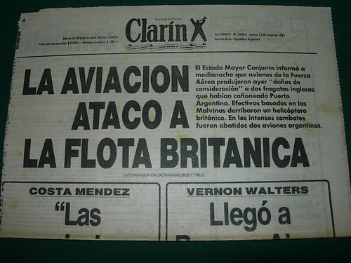 Guerra Islas Malvinas Clip Clarin 13/5/82 Aviacion Ataco