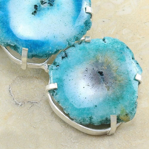 Imagen 2 de 2 de Cuarzo Solar Azul Turquesa Collar Mujer Dije Plata .925