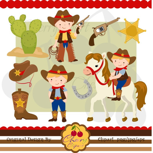 Kit Imprimible Vaqueros Cowboy Imagenes Clipart Cod 6