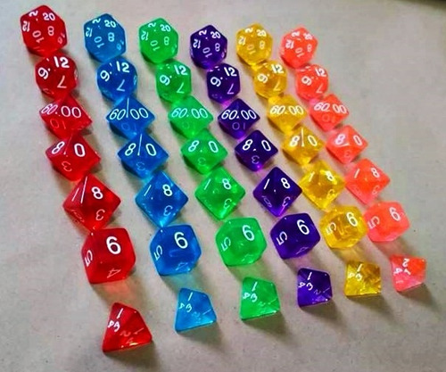 Jogo Dados Rpg Translúcido 7 Peças D4 D6 D8 D10 D10% D12 D20