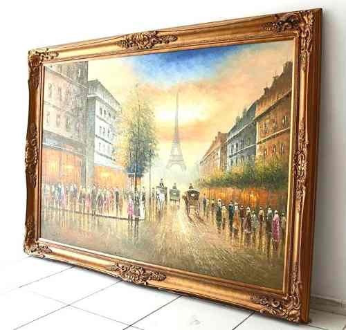 Quadro Oleo Sobre Tela Gigante Torre Eiffel Estilo Europeu