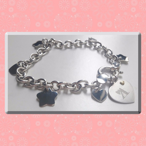 Pulsera Rolo Con 5 Dijes Y Una Medalla Plata 925 Grabado Inc