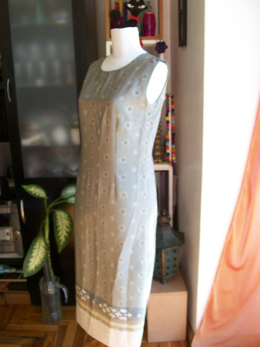 Vestido Largo Sin Mangas Gasa Tonos Verde Cemento - Talle M